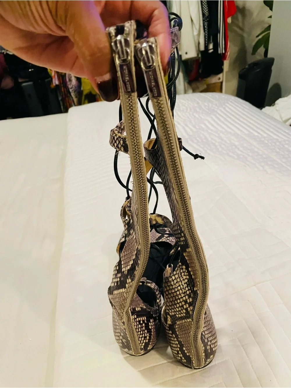 Michael Kors Snake-Print leather Lace-Up Gladiator Sandals - Black, Brown & Tan